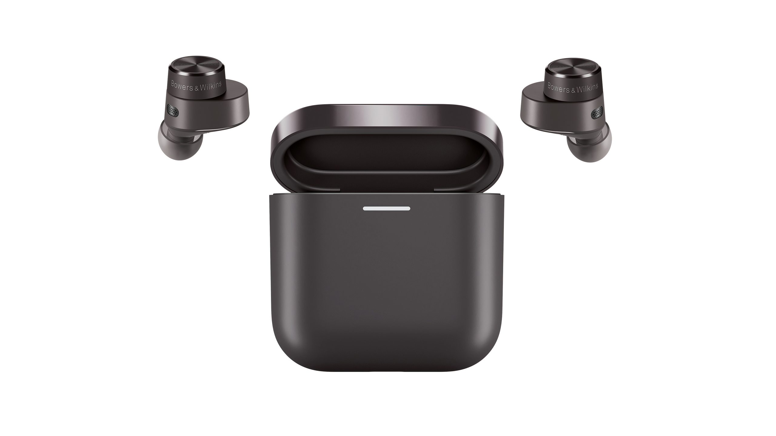 De första helt trådlösa från Bowers & Wilkins 1 B&W PI5 Case Front Open Buds - Charcoal