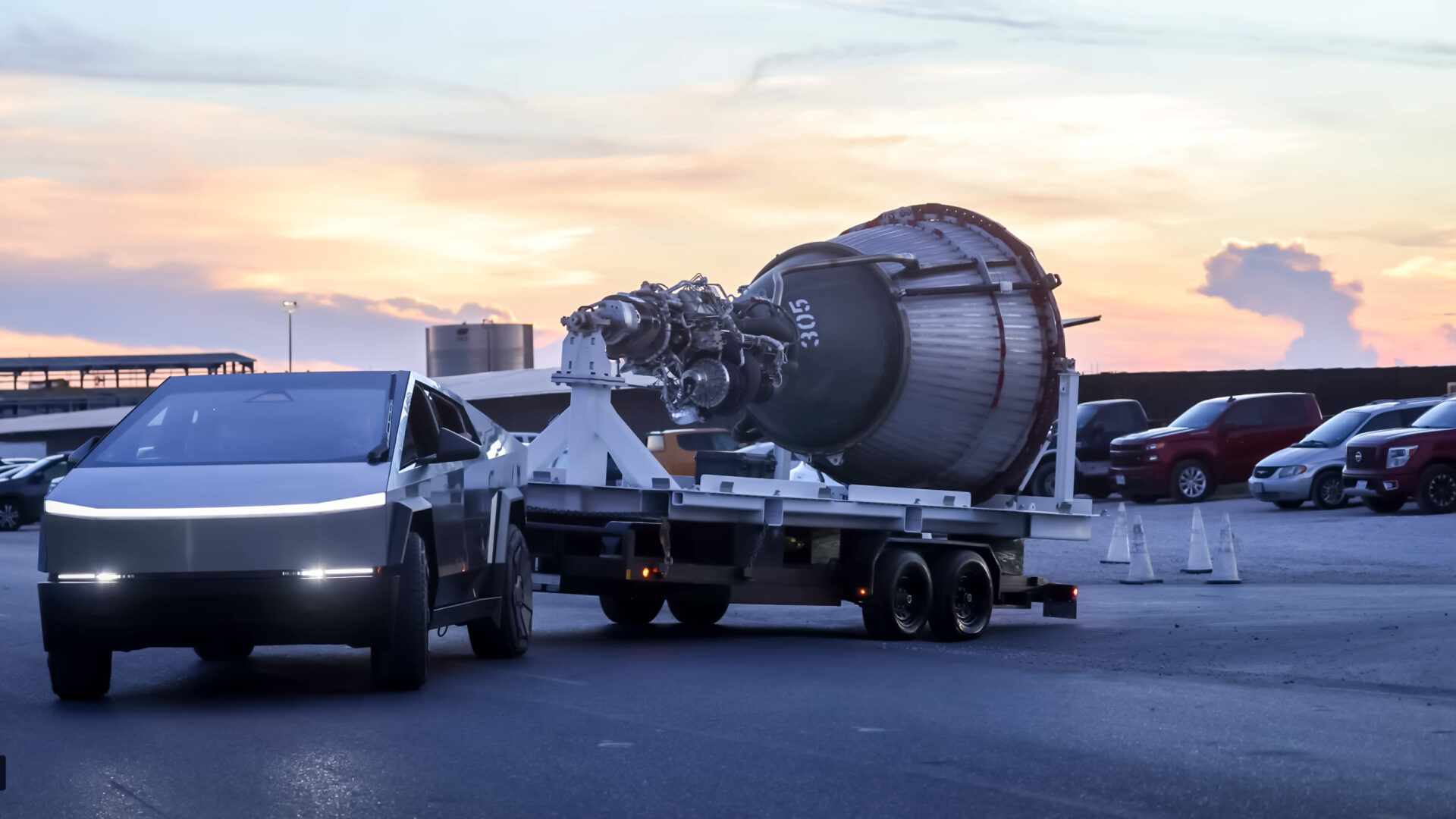 Video: Tesla Cybertruck-bogserar en SpaceX raketmotor