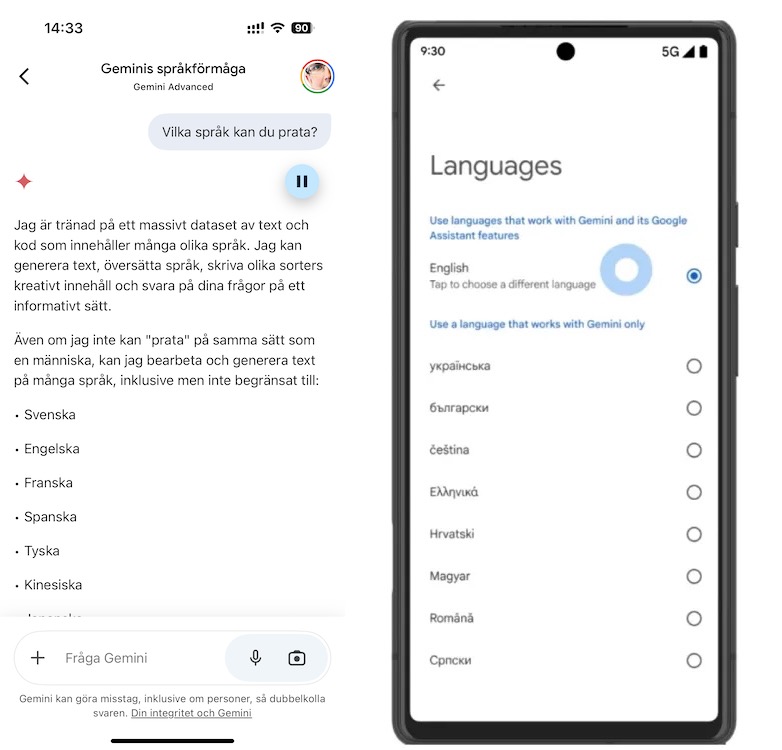 Svenska ett av språken för uppdaterad Gemini Live 1 gemini languages