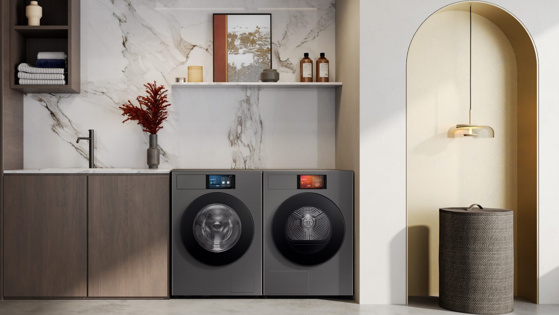 Skärmar på årets AI-tvättprodukter från Samsung