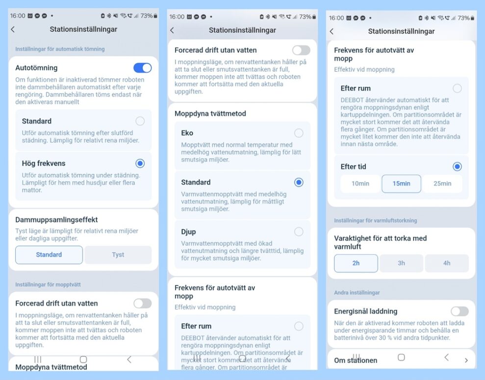 Ecovacs deebot T50 omni Stationinställningar