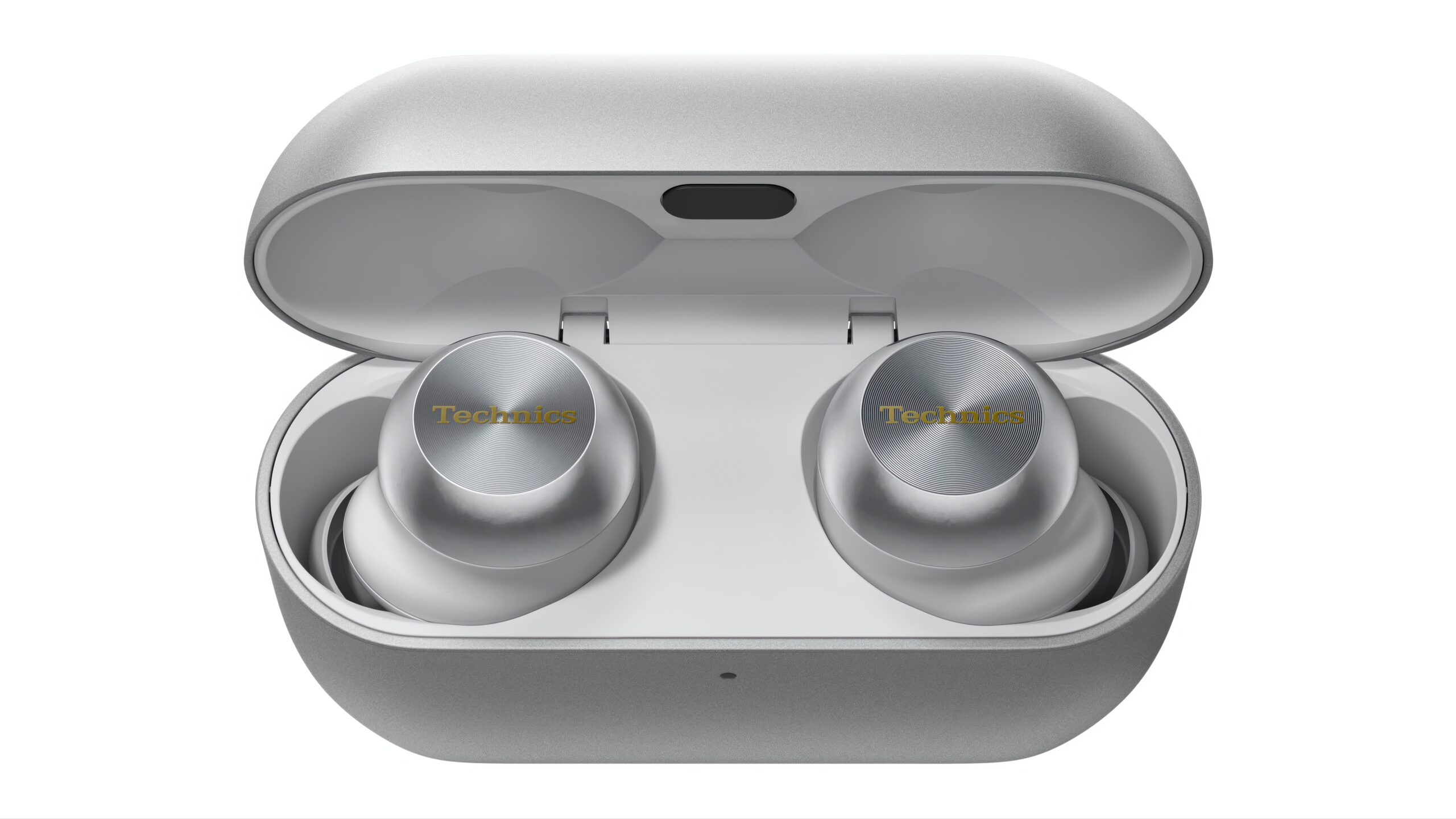 Technics EAH-AZ100_Front_Earbuds_In_Case_Open_S_Silver
