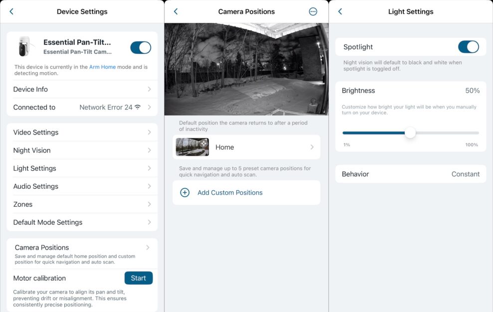 arlo essential 3 settings