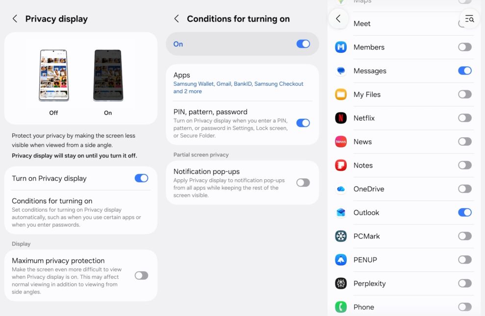 Galaxy S26 Ultra privacy settings (web)