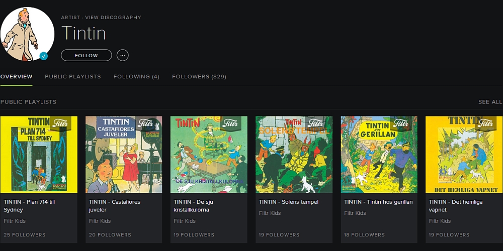Nu finns Tintin på Spotify